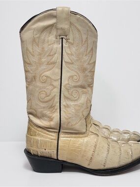 El páguelo Cream Exotic Leather Western Boots  Embroidered Leather Shaft 23.5